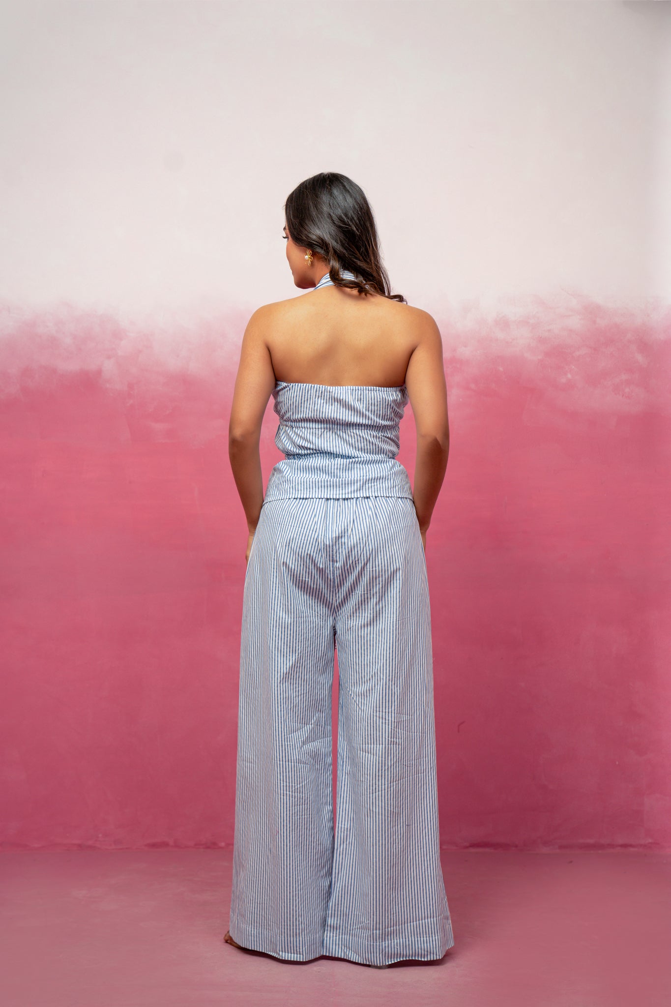 NYLA HALTER NECK BLUE STRIPED COORD SET