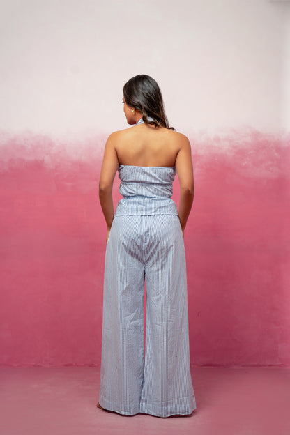 NYLA HALTER NECK BLUE STRIPED COORD SET