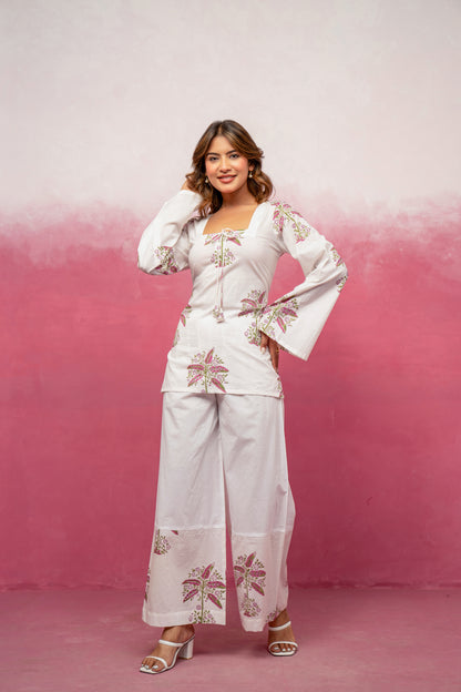 KASHI WHITE CORSET KURTI COORD SET