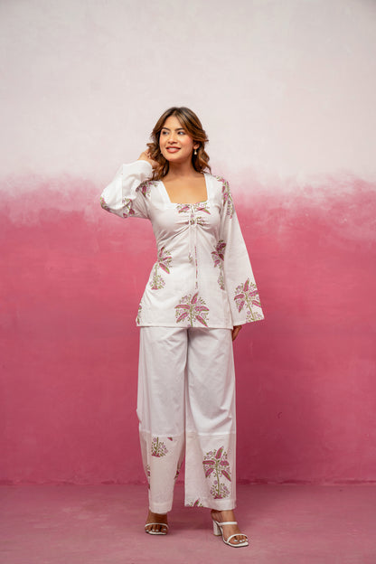 KASHI WHITE CORSET KURTI COORD SET