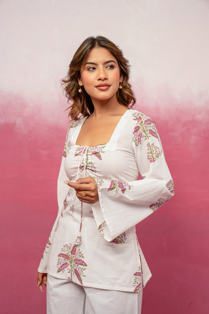 KASHI WHITE CORSET KURTI COORD SET