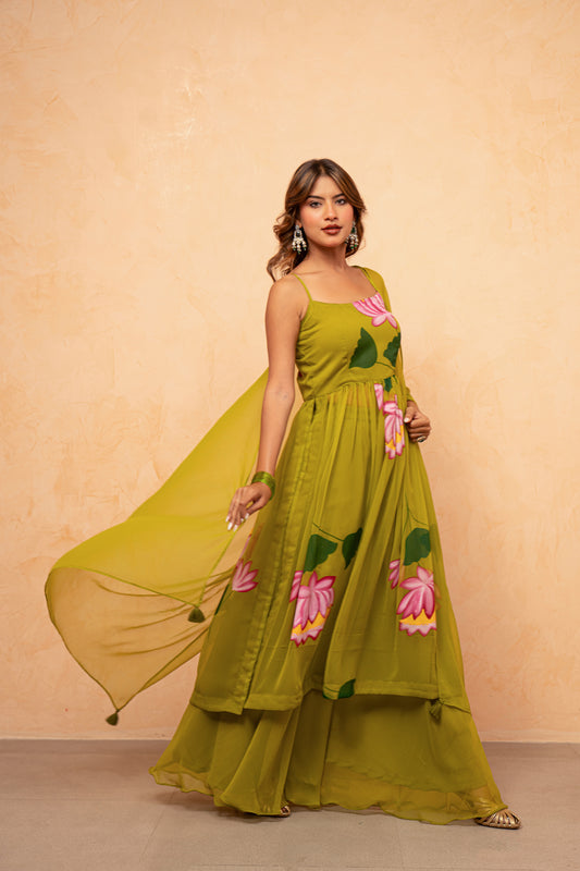 DAIRA GREEN HANDPAINTED KURTA SET