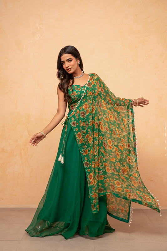 VASAVI GREEN FLORAL FUSION SET