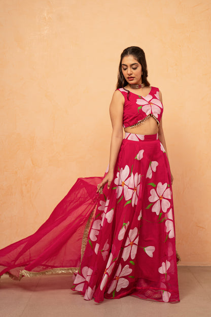 HIRAL YELLOW HANDPAINTED LEHENGA