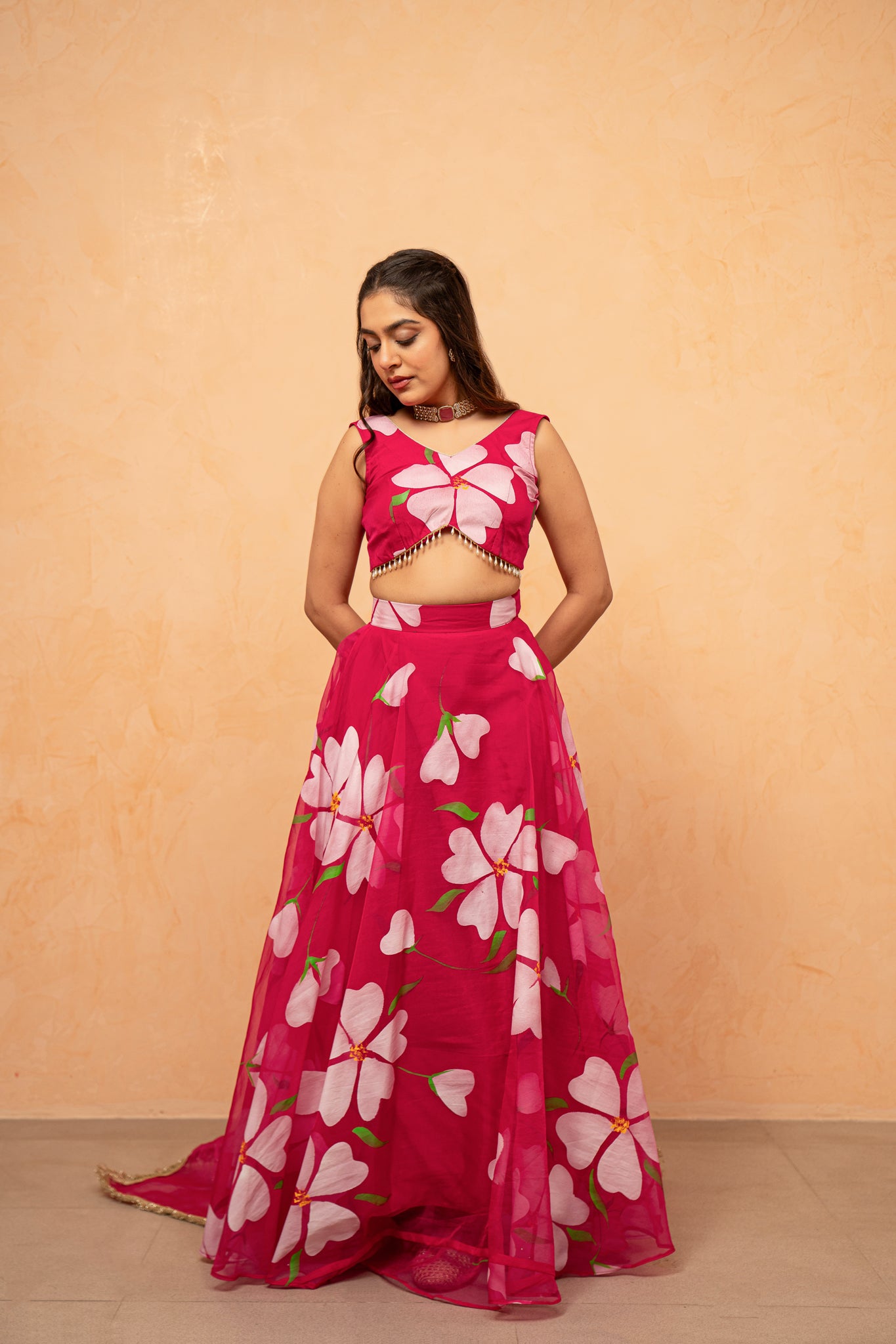 HIRAL YELLOW HANDPAINTED LEHENGA