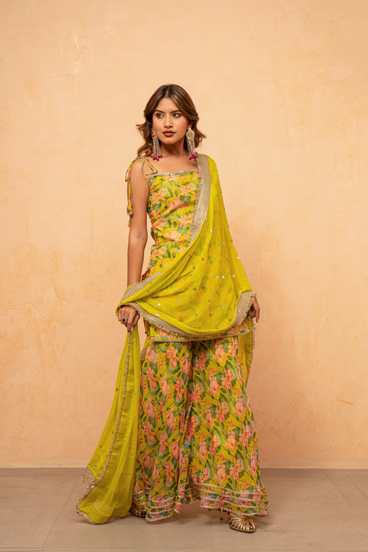 TAVISHI NEON FLORAL SHARARA SET