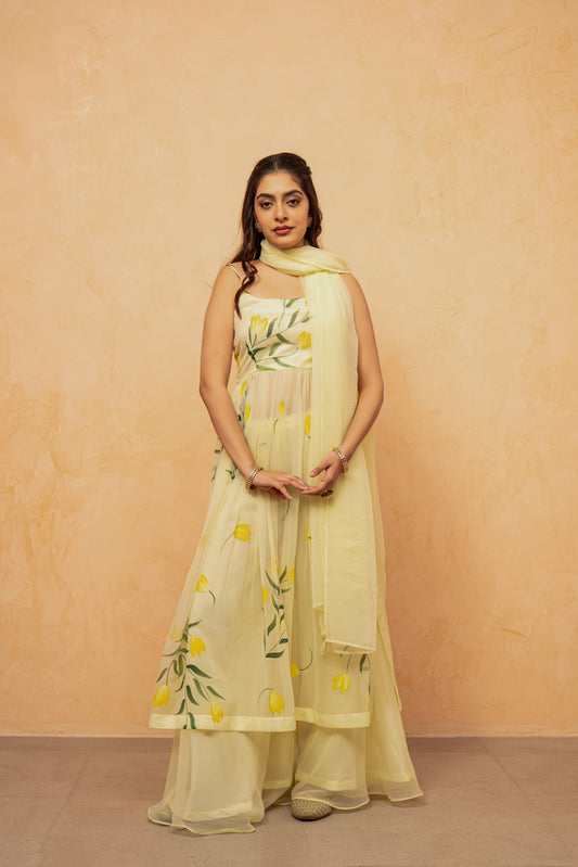 MANIKA PASTEL YELLOW HANDPAINTED KURTA SET