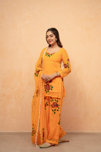 NAAZ RED HANDPAINTED SHARARA SET