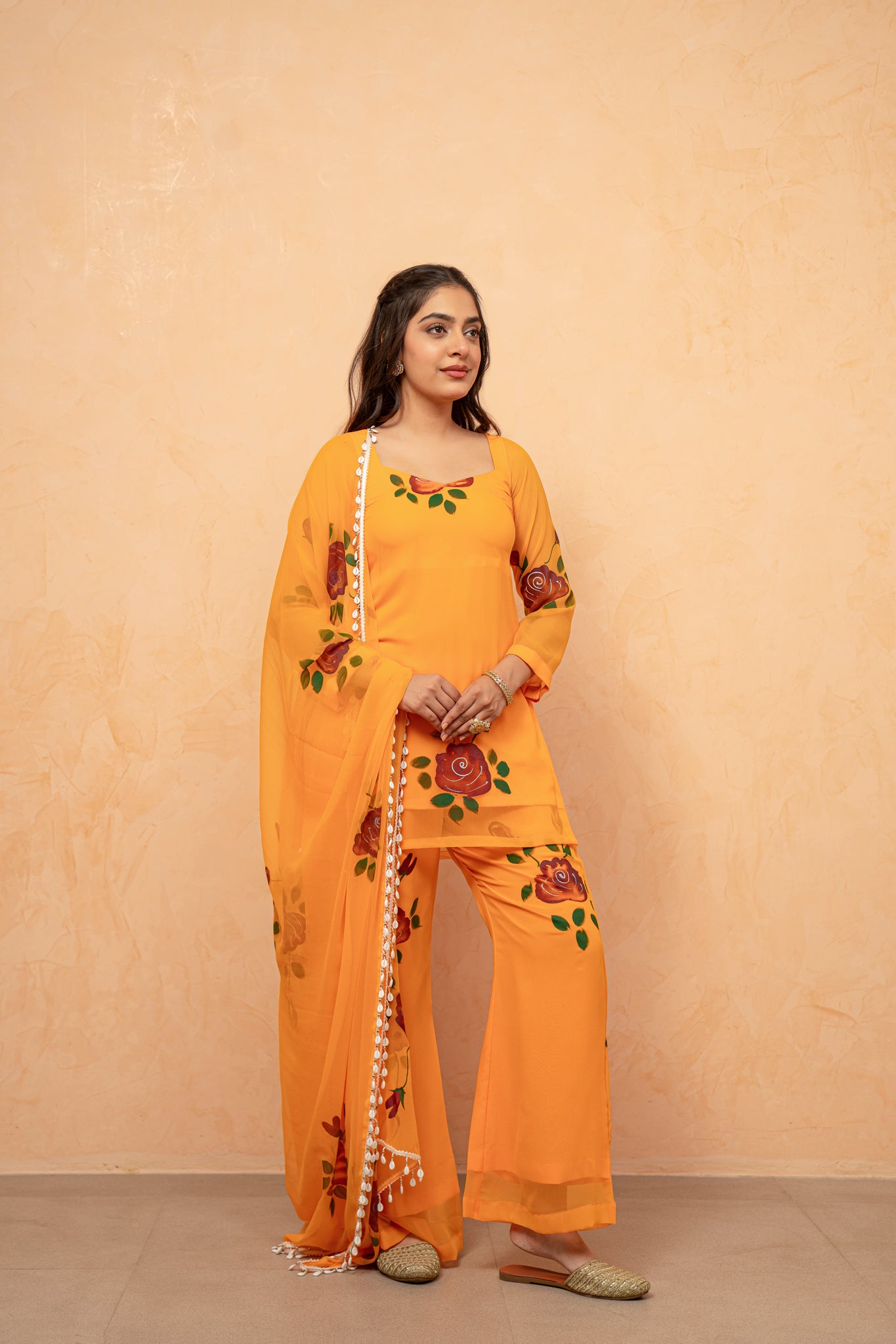 NAAZ RED HANDPAINTED SHARARA SET