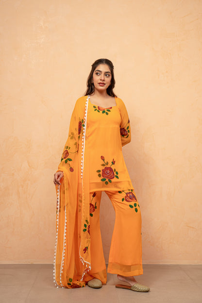 NAAZ RED HANDPAINTED SHARARA SET