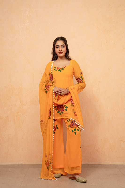 KAIVYA YELLOW HANDPAINTED SHARARA SET