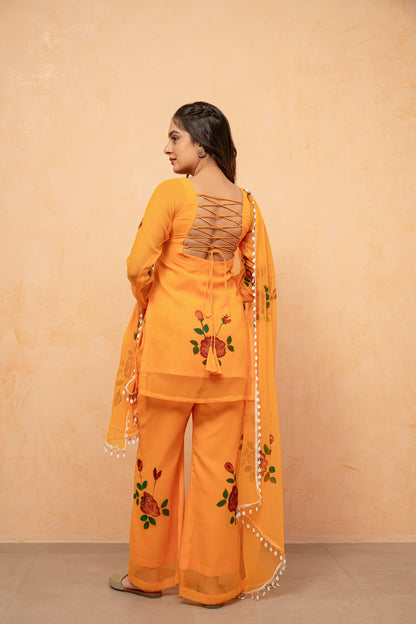 NAAZ RED HANDPAINTED SHARARA SET