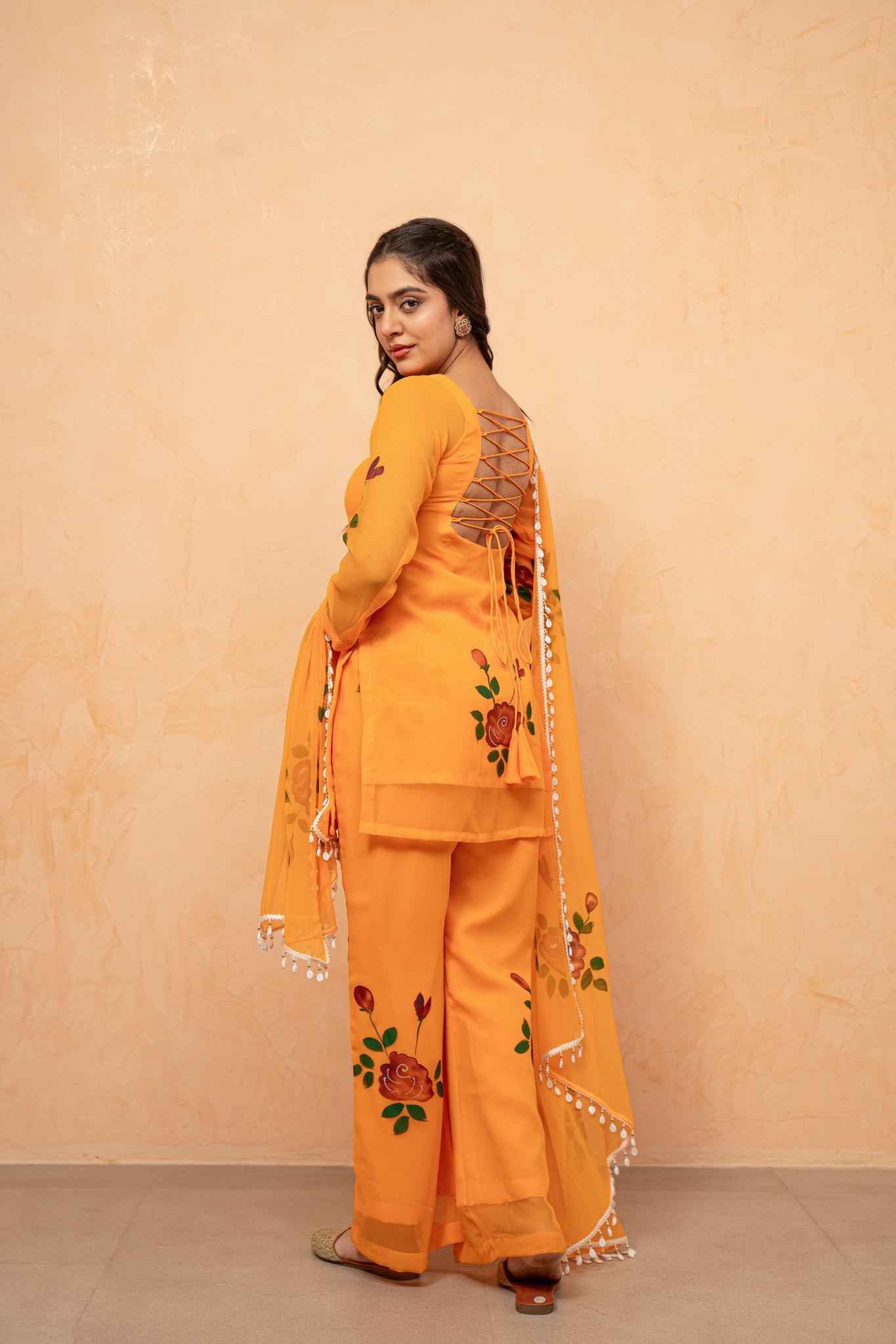 NAAZ RED HANDPAINTED SHARARA SET