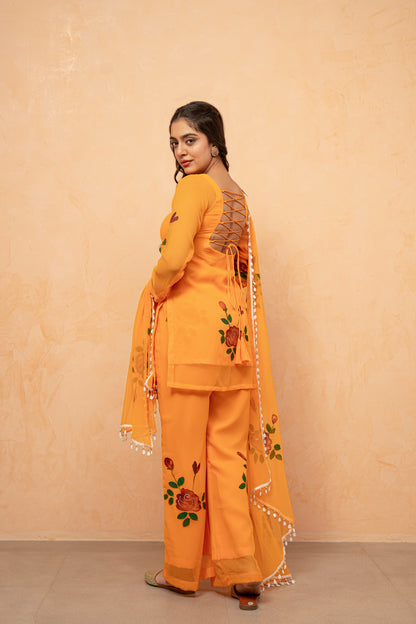 NAAZ RED HANDPAINTED SHARARA SET