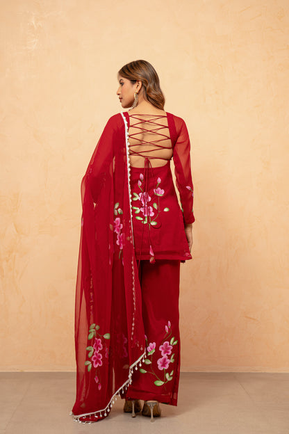 NAAZ RED HANDPAINTED SHARARA SET
