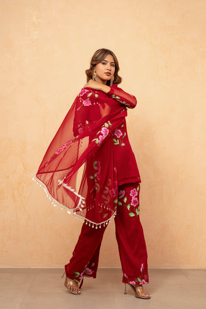 NAAZ RED HANDPAINTED SHARARA SET