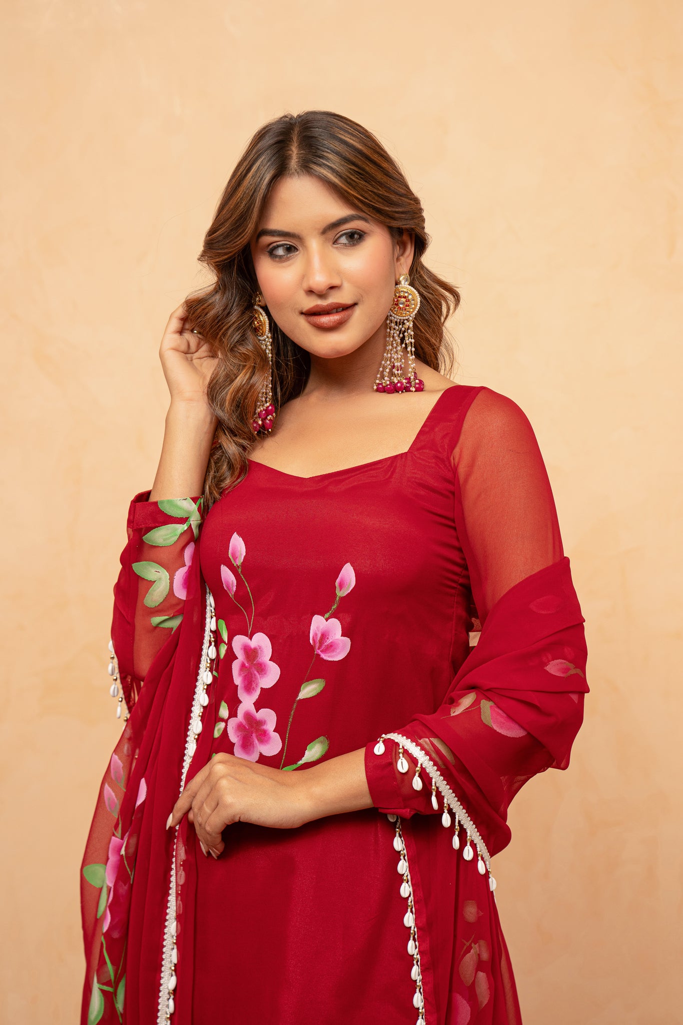 NAAZ RED HANDPAINTED SHARARA SET