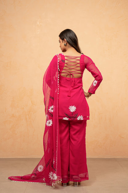 NAAZ RED HANDPAINTED SHARARA SET