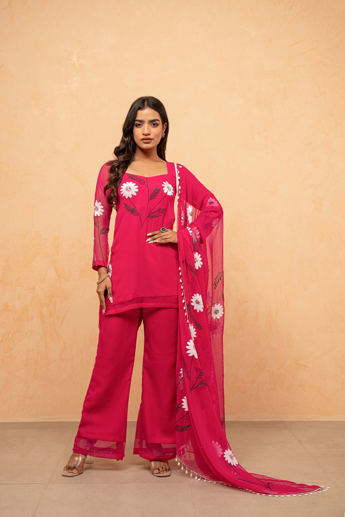 NAAZ RED HANDPAINTED SHARARA SET