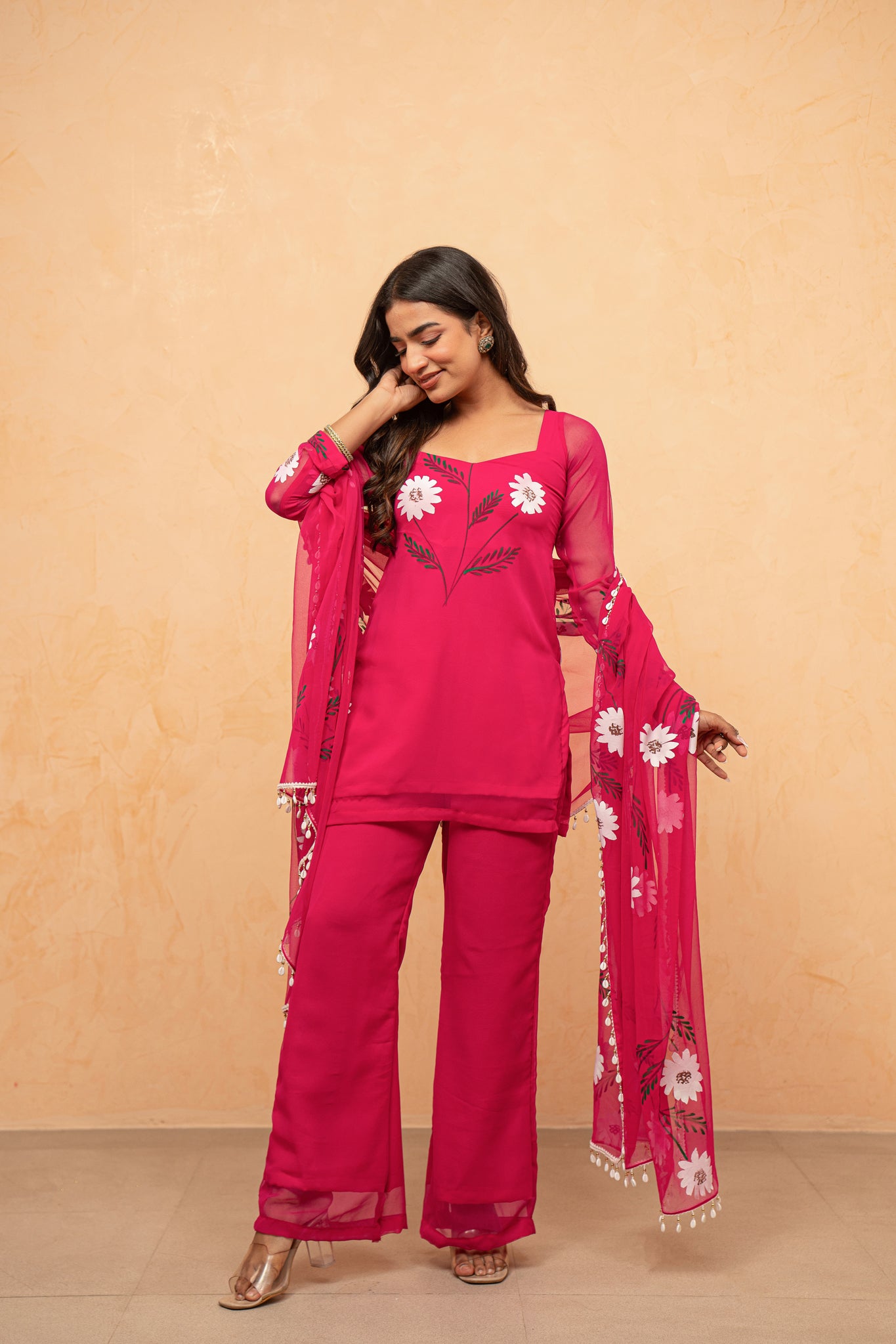 NAAZ RED HANDPAINTED SHARARA SET