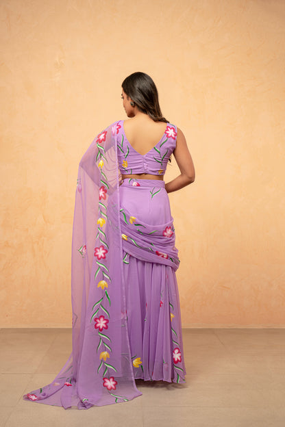 HAYA LAVENDAR HANDPAINTED READY-TO-WEAR SAREE