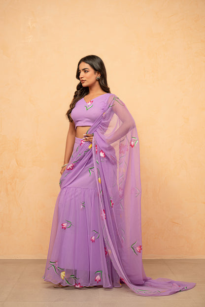 HAYA LAVENDAR HANDPAINTED READY-TO-WEAR SAREE