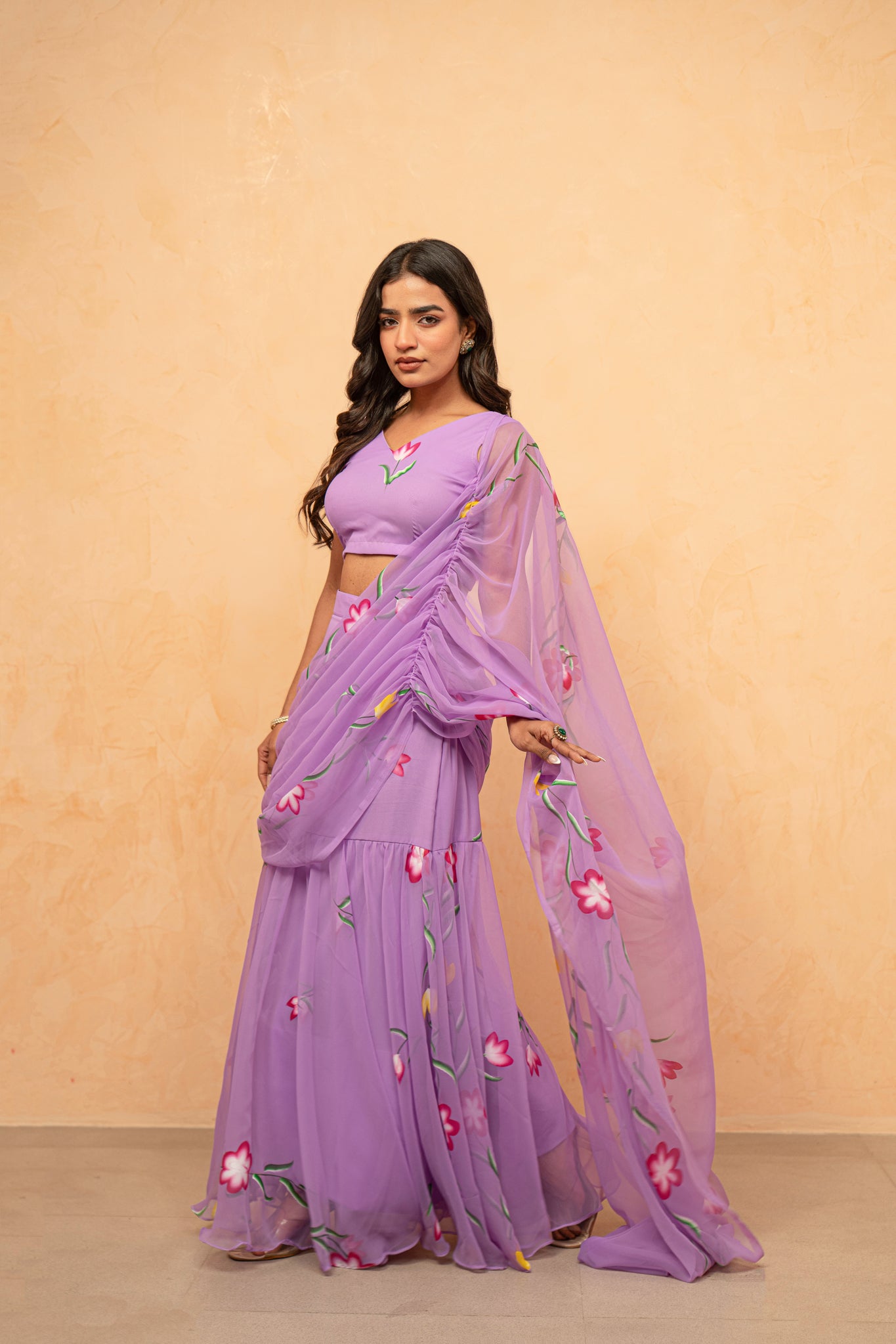 HAYA LAVENDAR HANDPAINTED READY-TO-WEAR SAREE