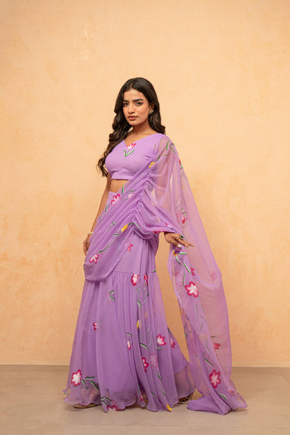 HAYA LAVENDAR HANDPAINTED READY-TO-WEAR SAREE