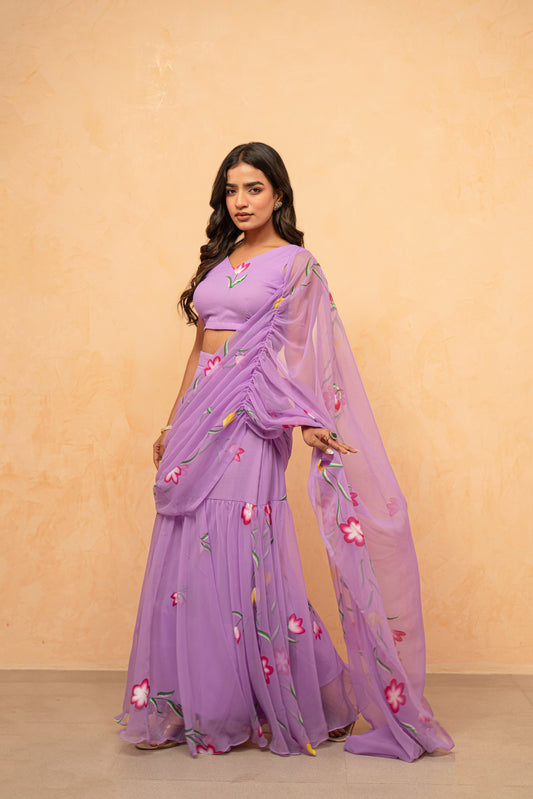 HAYA LAVENDAR HANDPAINTED READY-TO-WEAR SAREE