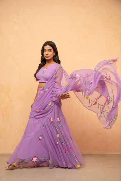 HAYA LAVENDAR HANDPAINTED READY-TO-WEAR SAREE