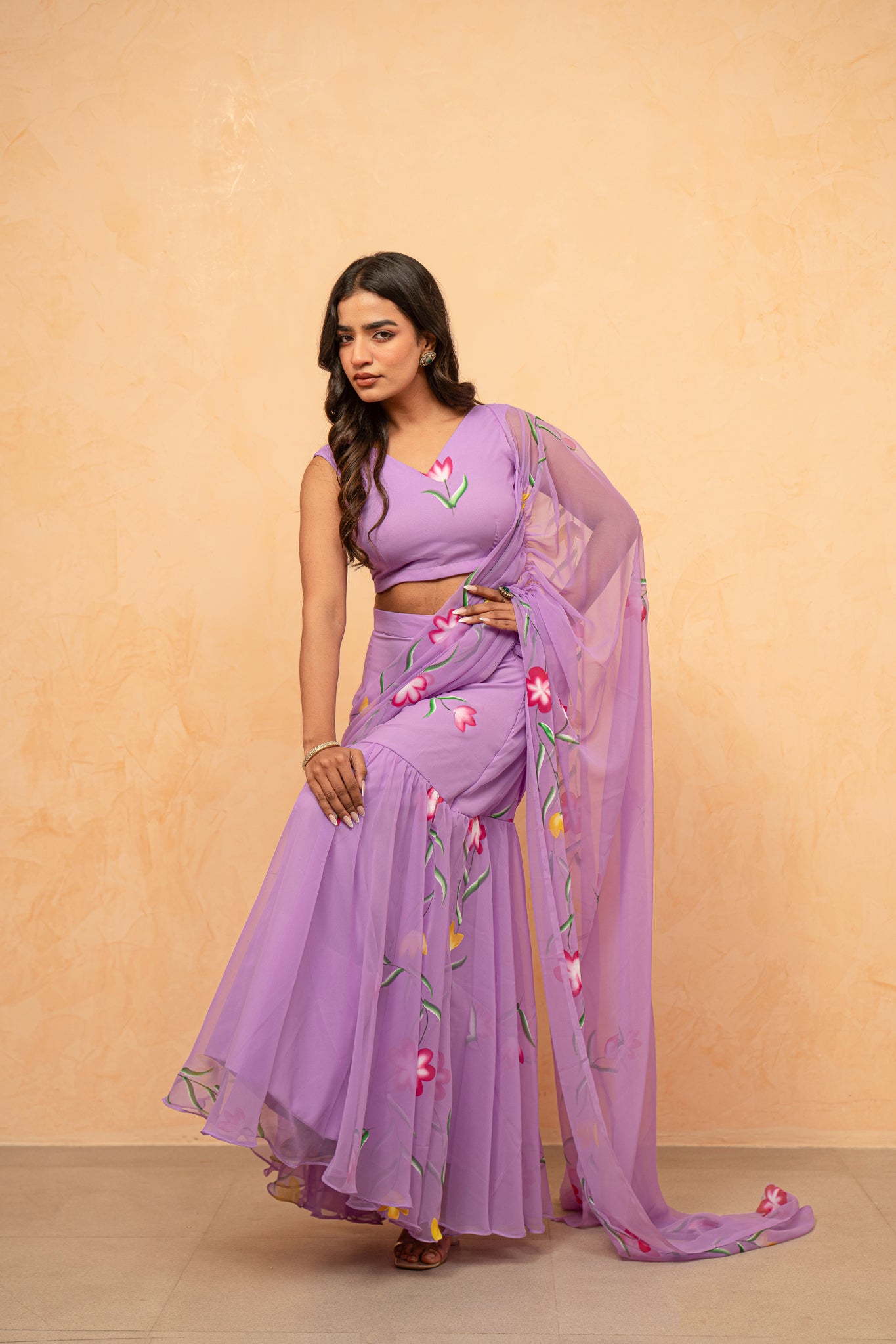 HAYA LAVENDAR HANDPAINTED READY-TO-WEAR SAREE