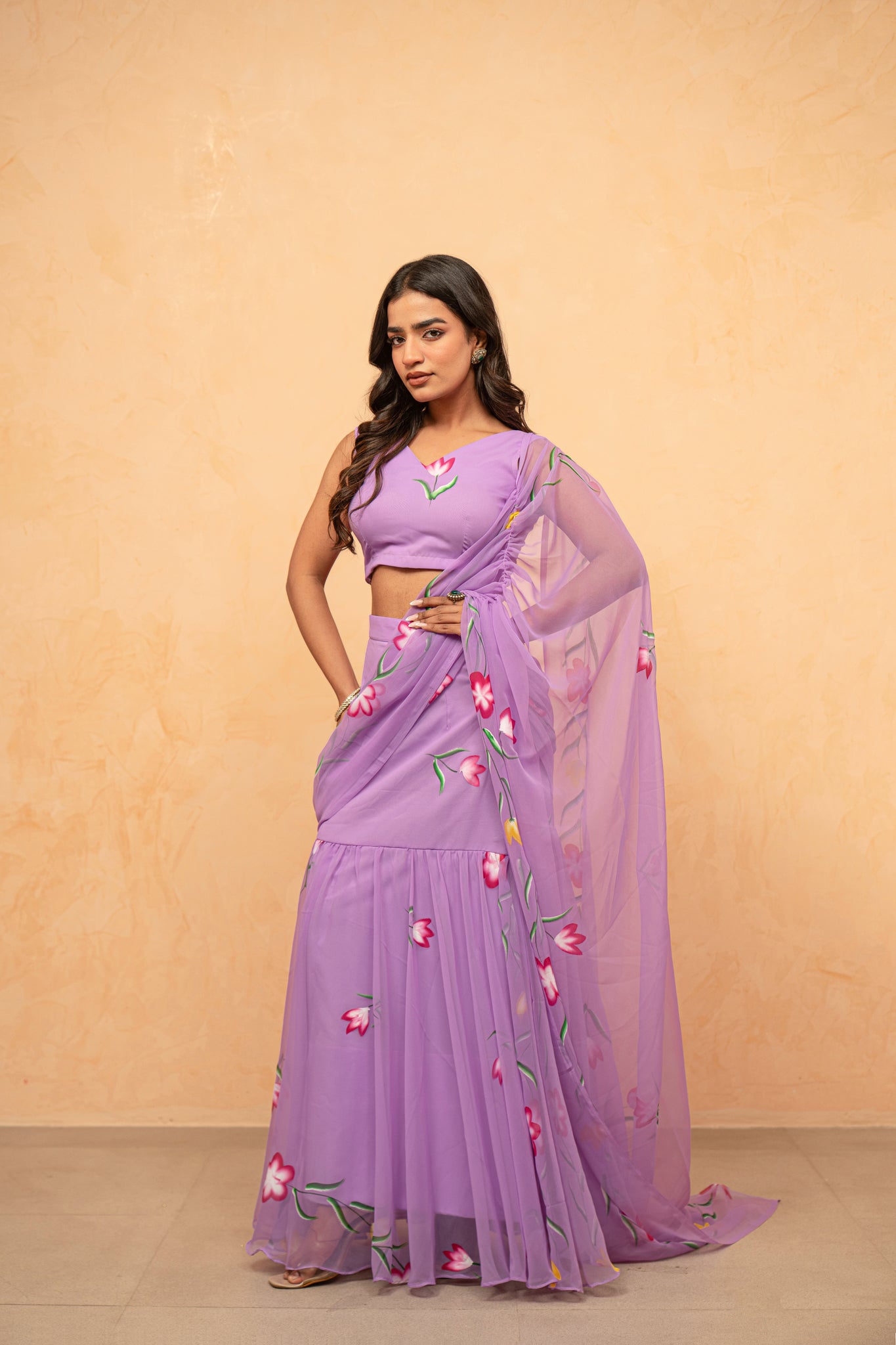 HAYA LAVENDAR HANDPAINTED READY-TO-WEAR SAREE