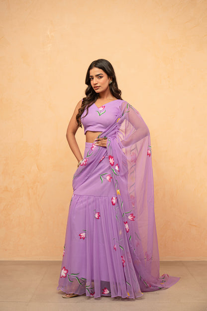 HAYA LAVENDAR HANDPAINTED READY-TO-WEAR SAREE