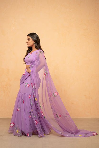 HAYA LAVENDAR HANDPAINTED READY-TO-WEAR SAREE