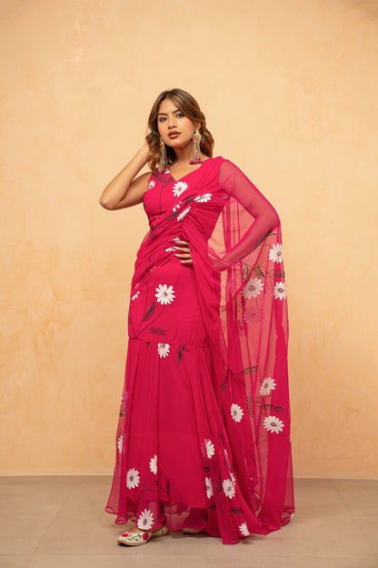 SUHANI PINK HANDPAINTED READY-TO-WEAR SAREE
