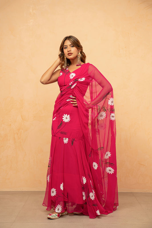 SUHANI PINK HANDPAINTED READY-TO-WEAR SAREE