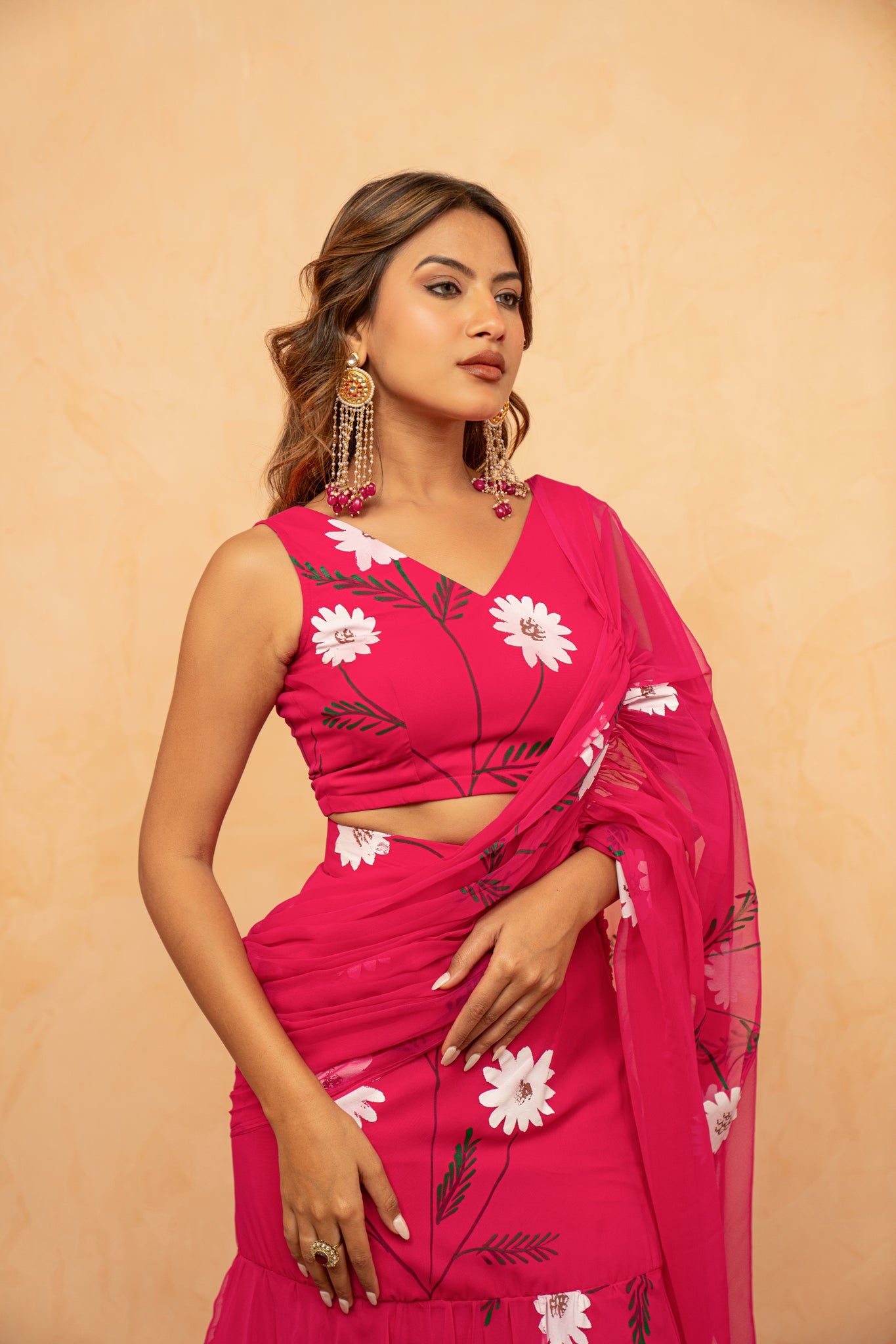 SUHANI PINK HANDPAINTED READY-TO-WEAR SAREE