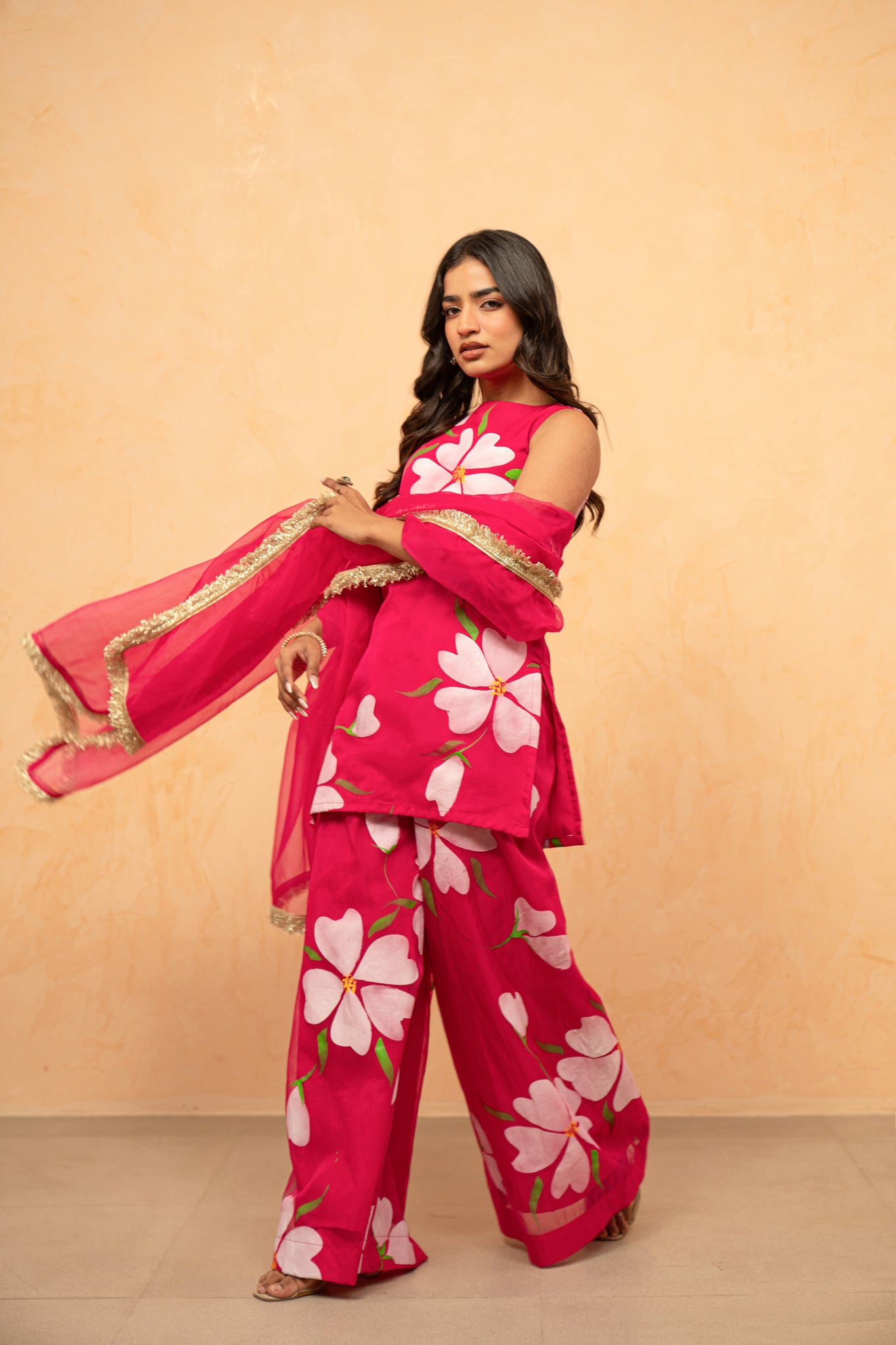 RASHI PINK HANDPAINTED SHARARA SET