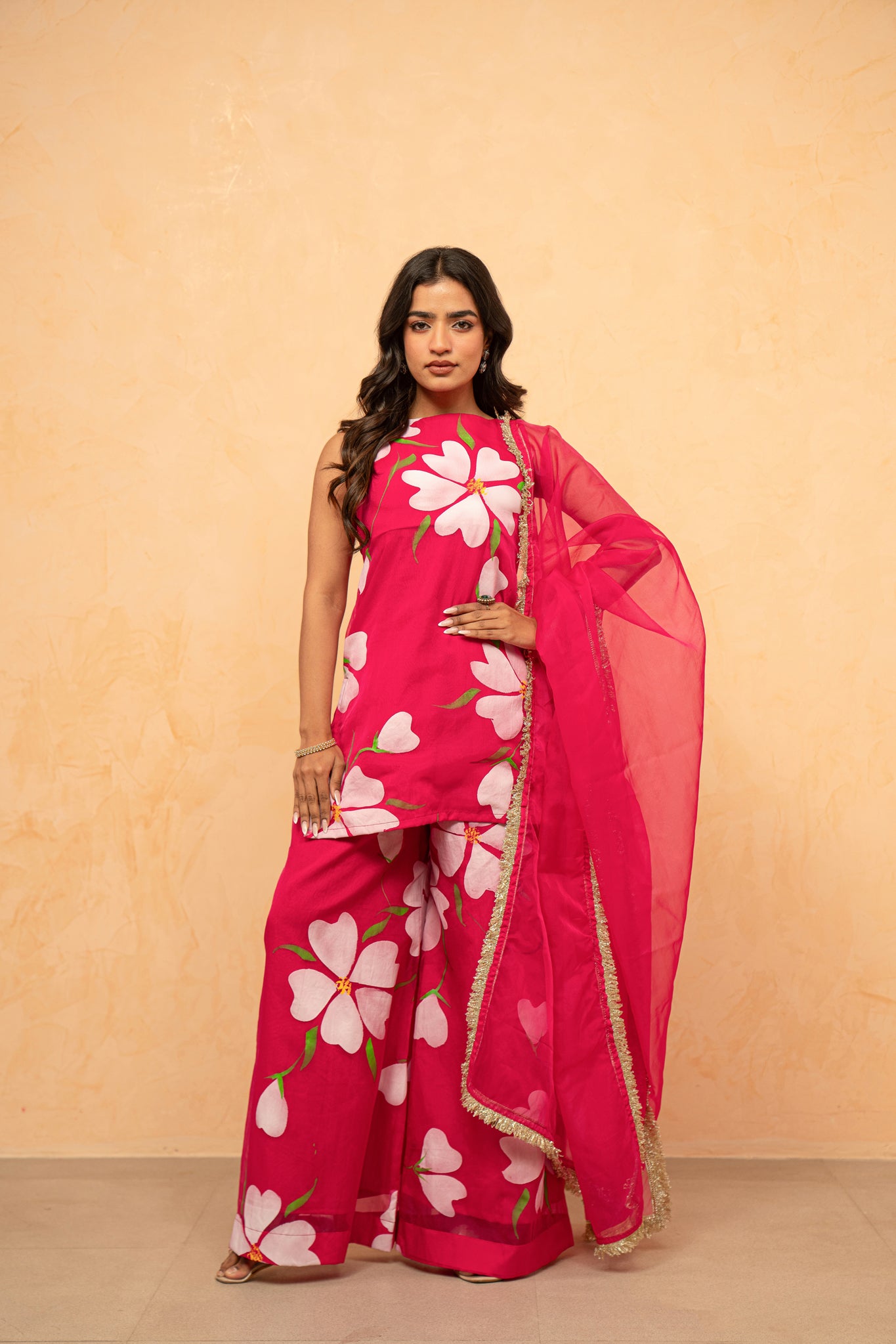 RASHI PINK HANDPAINTED SHARARA SET