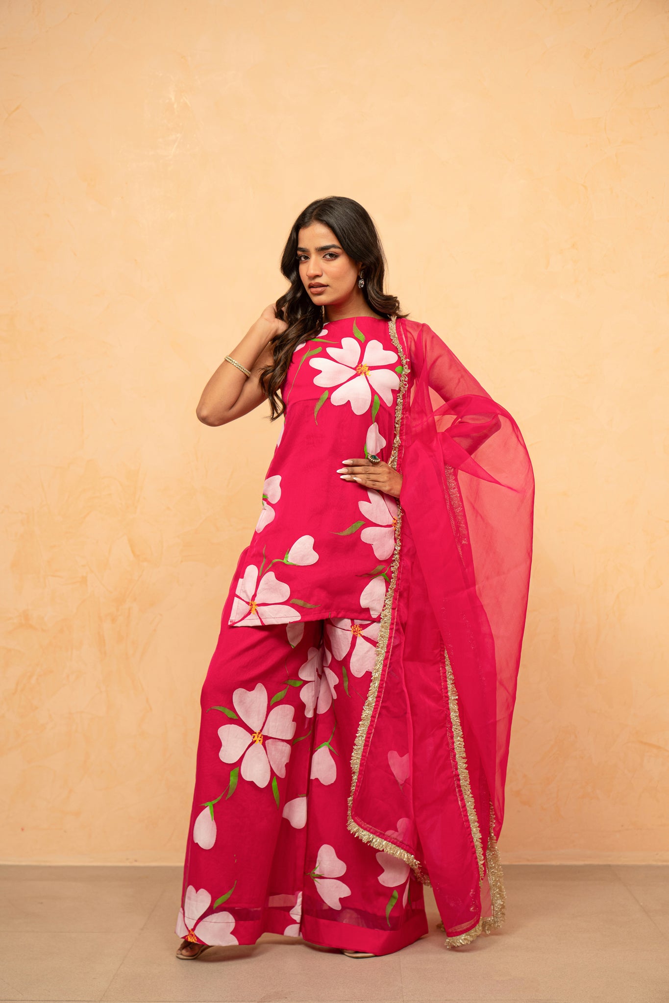 RASHI PINK HANDPAINTED SHARARA SET