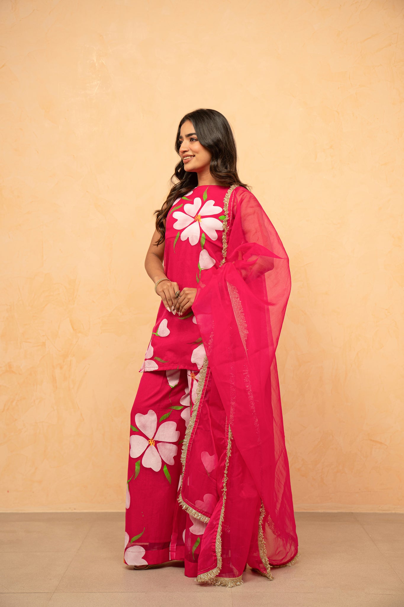 RASHI PINK HANDPAINTED SHARARA SET