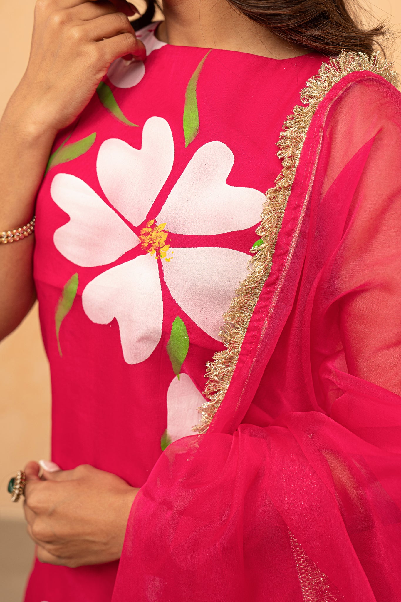 RASHI PINK HANDPAINTED SHARARA SET