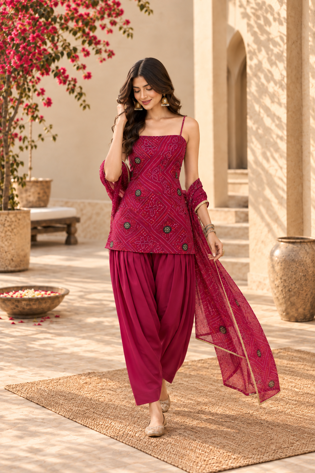 SEERAT PINK BANDHEJ FARSHI SET