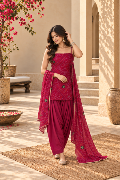 SEERAT PINK BANDHEJ FARSHI SET
