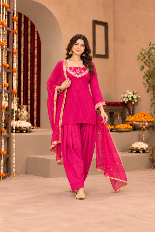 NARGIS LUREX FUSION PINK FARSHI SET