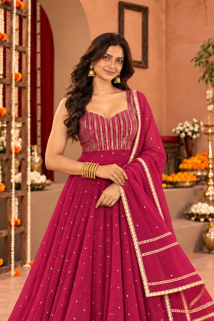 MITALI BURGUNDY FUSION ANARKALI SET
