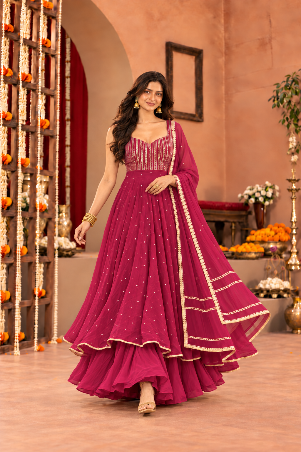 MITALI BURGUNDY FUSION ANARKALI SET