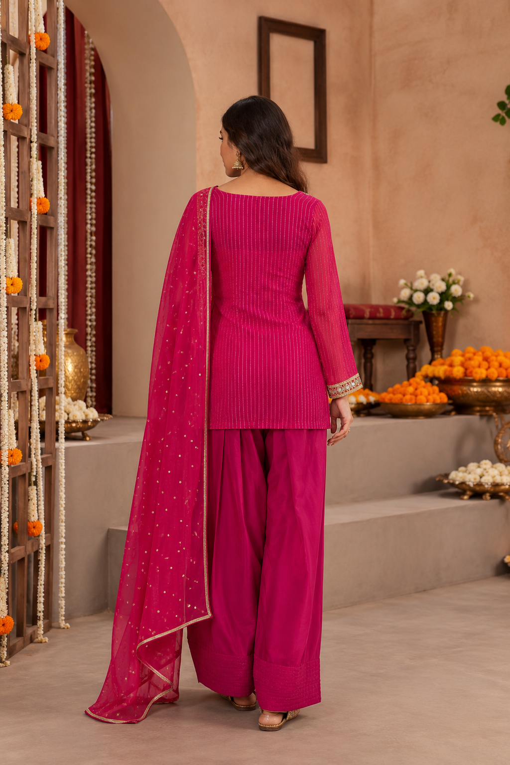 NARGIS LUREX FUSION PINK FARSHI SET