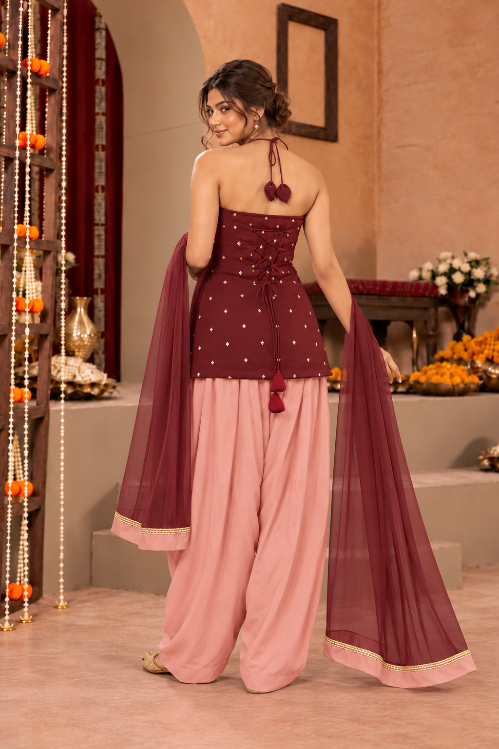 SHALINI WINE BLUSH PINK EMBELLISHED FARSHI SET