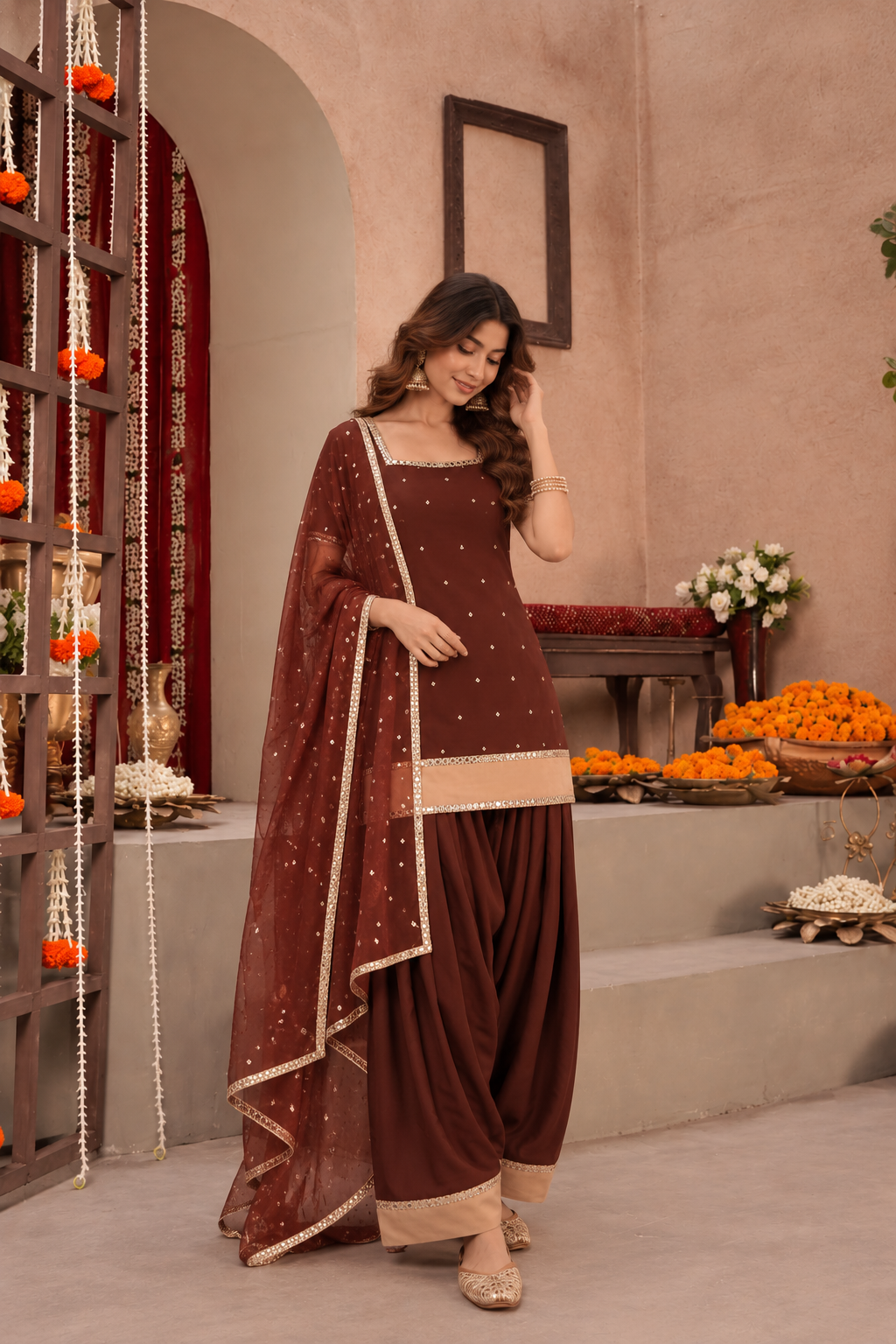 EESHA COCO CHAMPAGNE COLOR BLOCK FARSHI SET